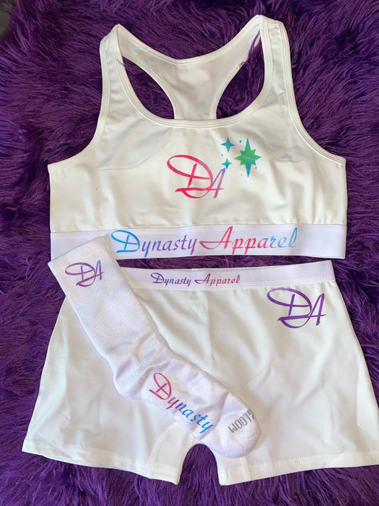 Dynasty Apparel Logo Design Bra Boy Shorts and Socks Set