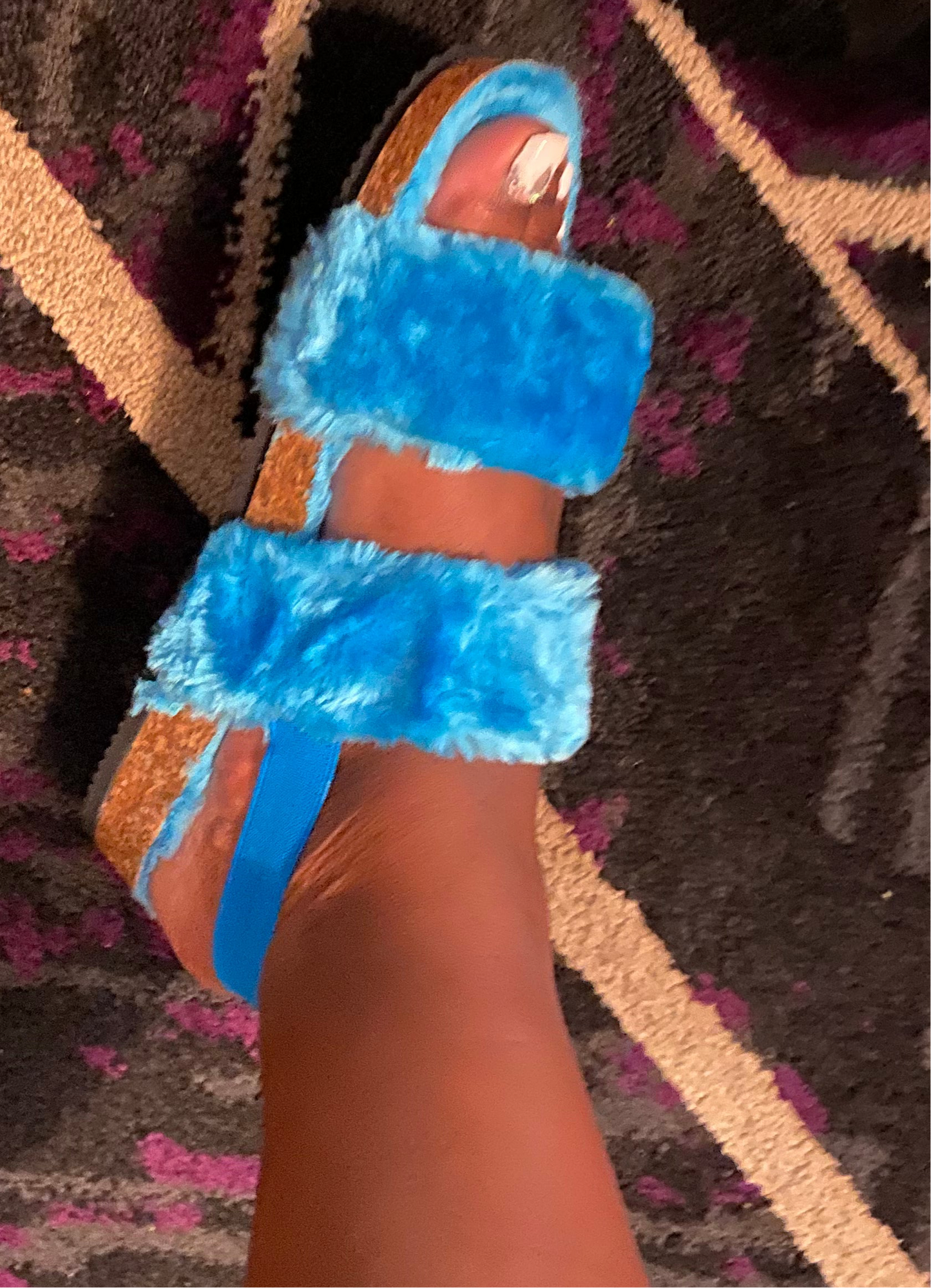 Cozy’s Blue Fuzzy Slipper Sandals