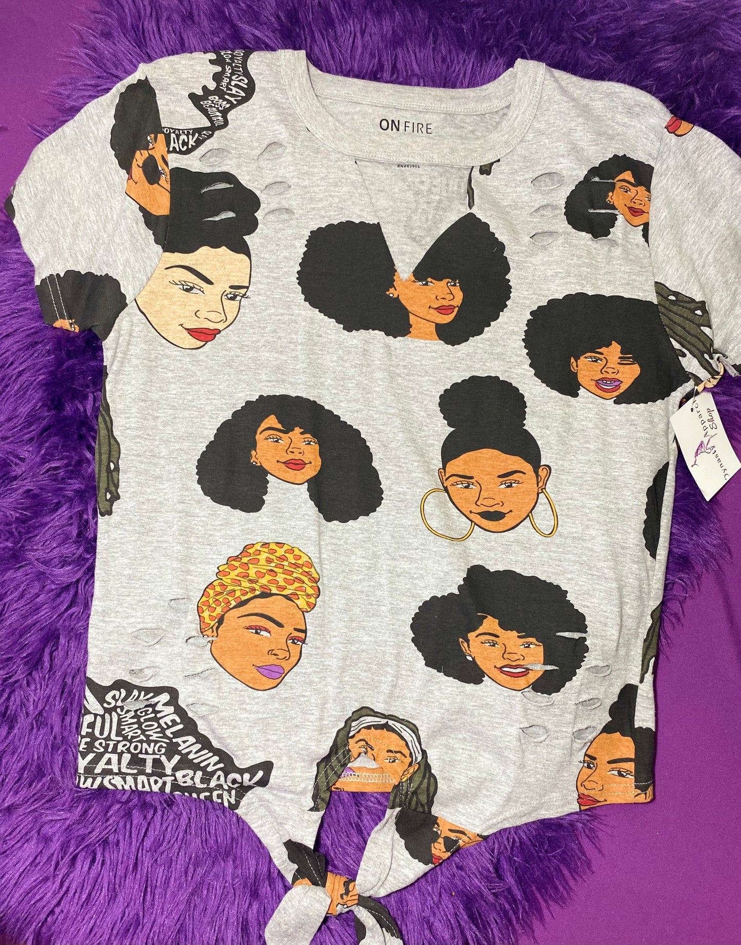 "Afro Queen" Women's Casual Grey Cotton Top Shirt