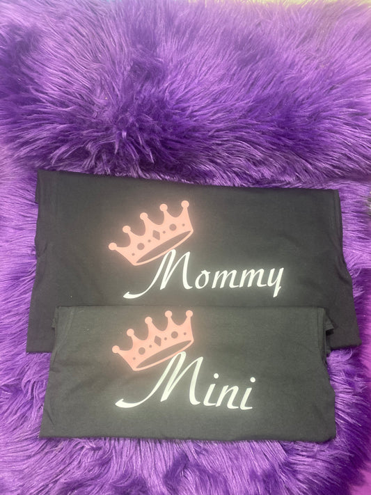 Women and Children Matching “Mommy & Mini” Crown Design Two Piece Shirt Set